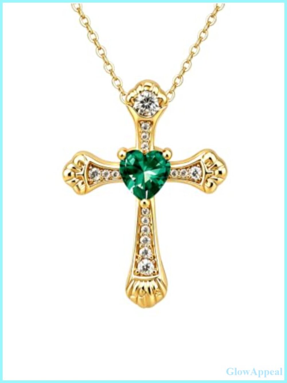 18K Gold Plated Cross Heart Pendant Necklace Cubic Zirconia Women
